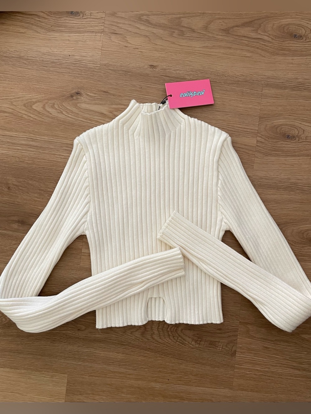 Edikted Cream Ribbed Mock Neck Long Sleeve Top